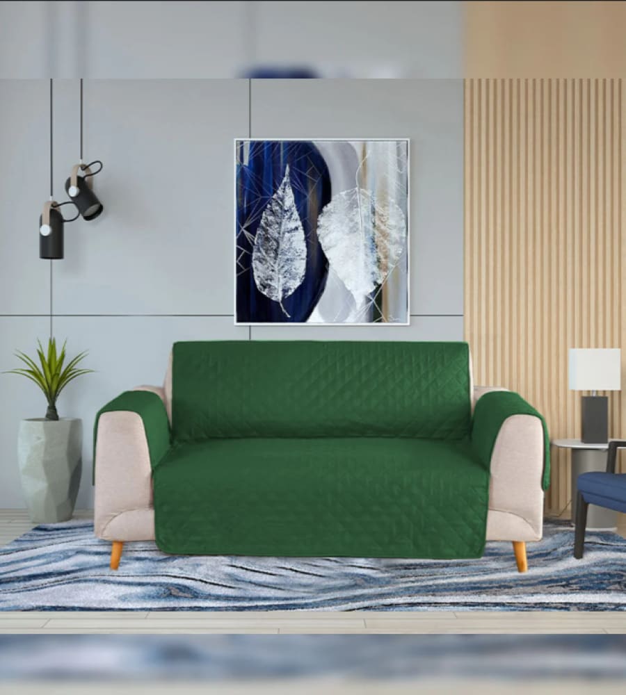 Cotton Quilted Sofa Cover ﹙ Green ﹚ Quilts & Comforters