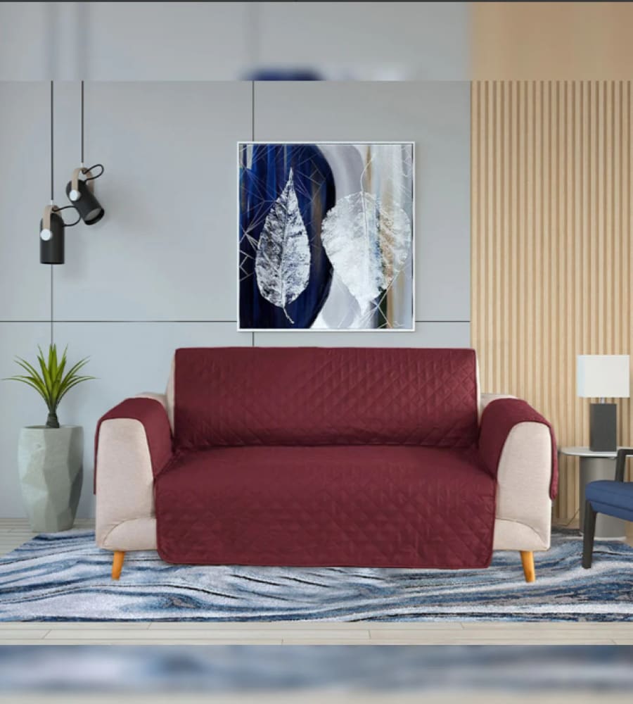 Cotton Quilted Sofa Cover ﹙ Maroon ﹚ Quilts & Comforters