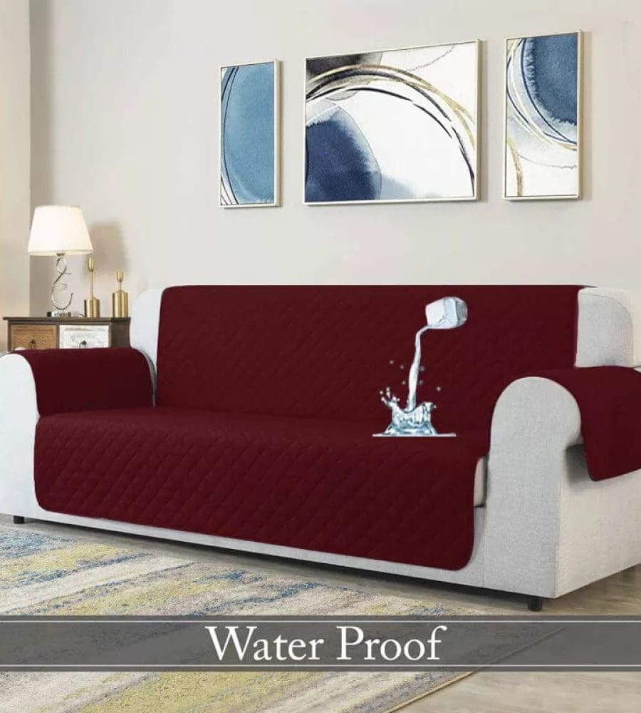 Waterproof Cotton Quilted Sofa Cover ﹙ Maroon ﹚ Quilts & Comforters
