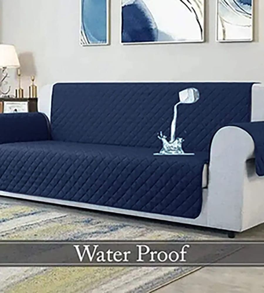 Waterproof Cotton Quilted Sofa Cover ﹙ Navy Blue ﹚ Quilts & Comforters