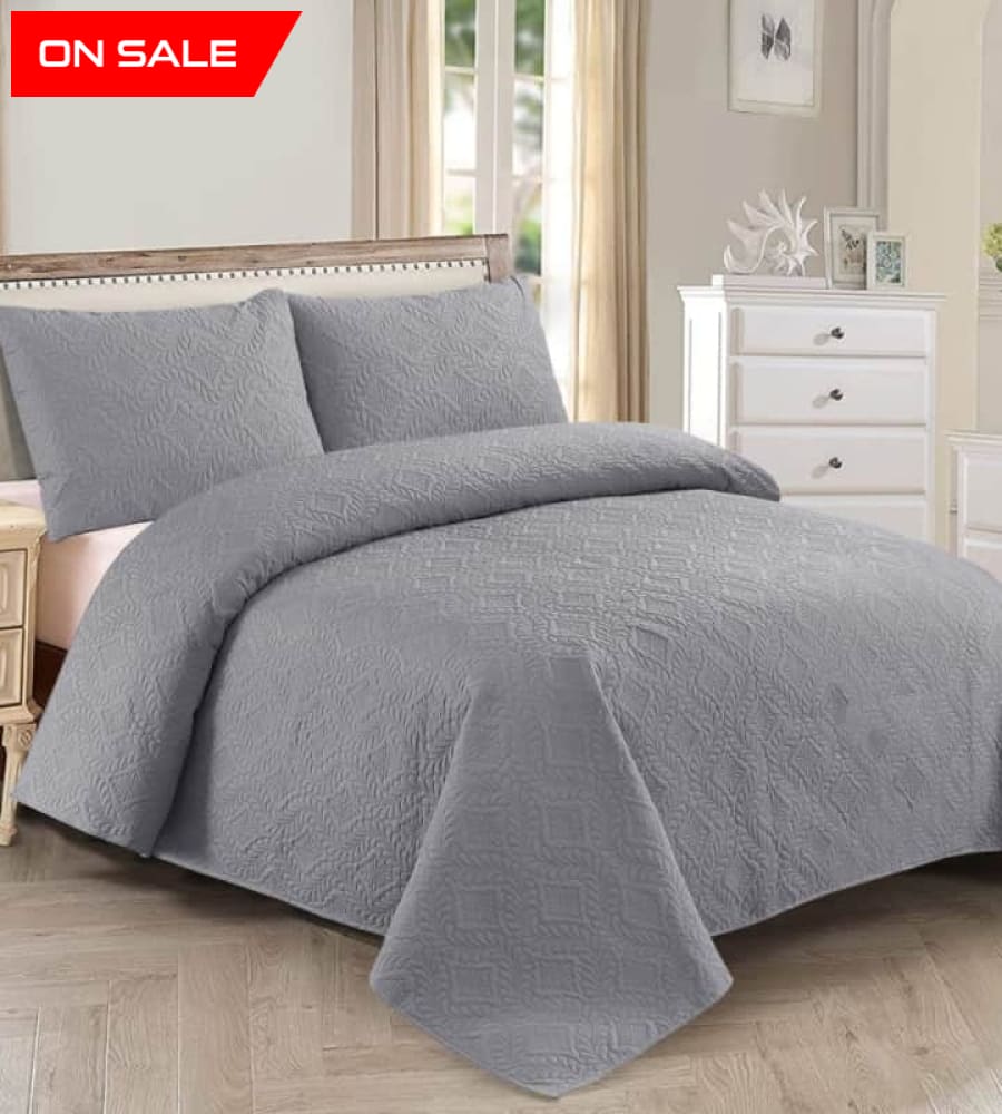 Grey Bedspread Set 3 Pcs D-B07 Quilts & Comforters