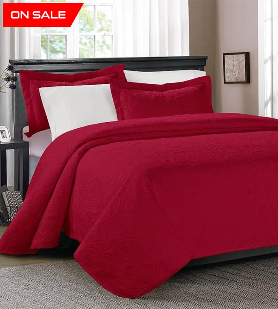 Red Bedspread Set 3 Pcs D-B03 Quilts & Comforters