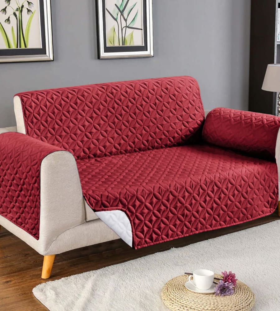 Ultrasonic Cotton Quilted Sofa Cover﹙ Maroon﹚ Quilts & Comforters